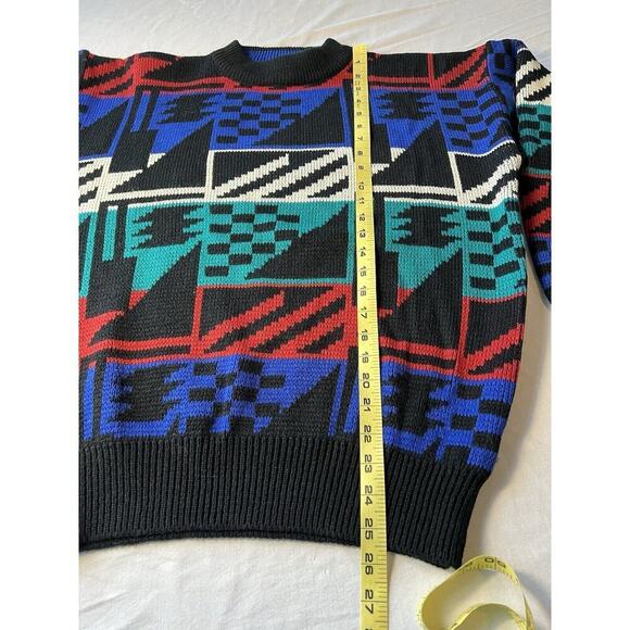 VTG Oakton LTD Mens Sweater LG Geometric Bright Rainbow 90’s Y2K Grandpa - Picture 6 of 6